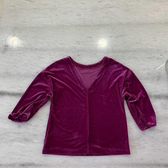 MOSSIMO pink purple velour ribbed 3/4 sleeve low back top holiday party XS - Picture 2 of 9